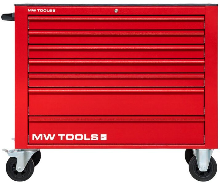 Rød værktøjsvogn med 7 skuffer, 1055 mm bred, 160 mm hjul. MW Tools