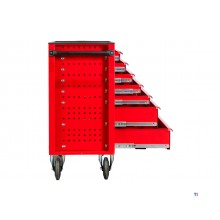Rød værktøjsvogn med 7 skuffer, 1055 mm bred, 160 mm hjul. MW Tools