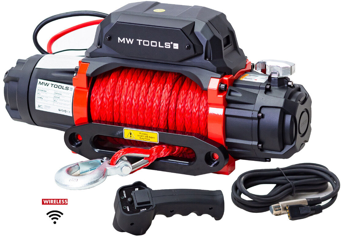 12 V 5443 kg 26 m synteettinen vaijerivinssi langattomalla kaukosäätimellä MW Tools