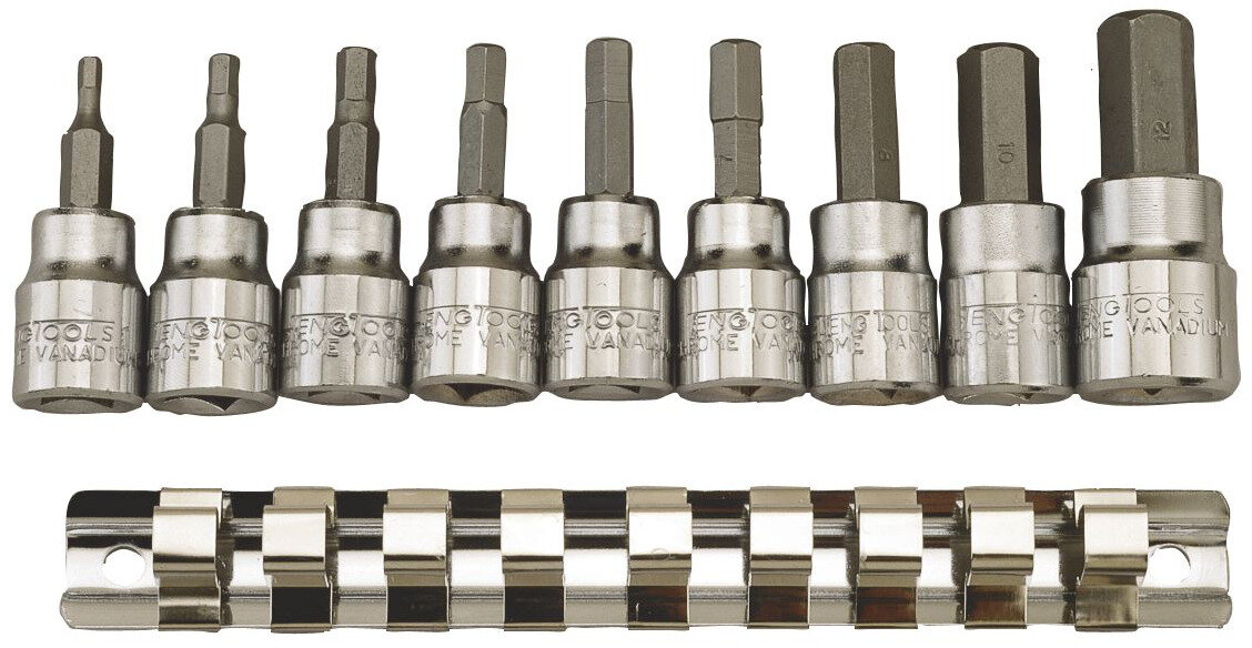Steckschlüsseleinsätze (AF) Sechskant auf Schiene 3/8" 10-tlg. Teng Tools