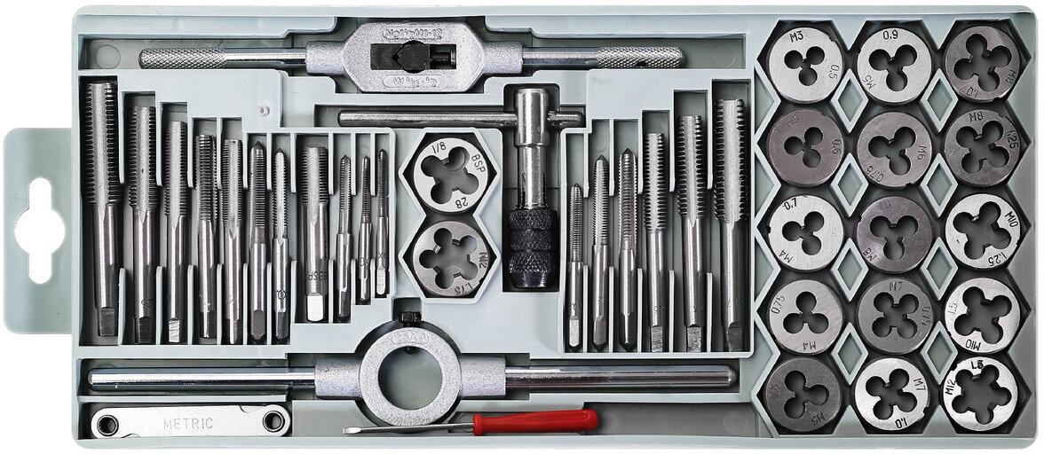 Profesjonelt 40-delers gjenge- og skjæreplatesett M3-M12 MW-Tech Profesjonelt 40-delers gjenge- og skjæreplatesett M3-M12 MW-Tech