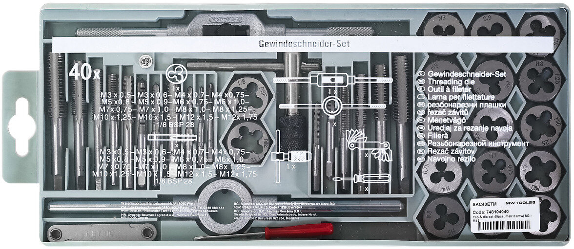 Profesjonelt 40-delers gjenge- og skjæreplatesett M3-M12 MW-Tech Profesjonelt 40-delers gjenge- og skjæreplatesett M3-M12 MW-Tech