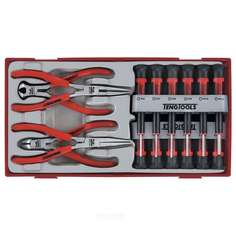 Miniruuvimeisseli- ja pihtisarja TT1-lokero Litteä - PH- TX 16 osaa Teng Tools