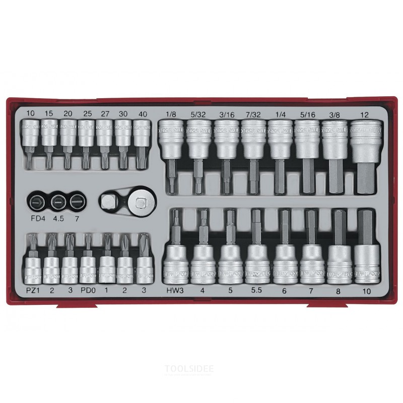 Topnøgle- og bitsæt TT1 bakke 1/4" 3/8" Flad - PH - PZ - TX - sekskant 35 dele Teng Tools Topnøgle- og bitsæt TT1 bakke 1/4" 3/8" Flad - PH - PZ - TX - sekskant 35 dele Teng Tools
