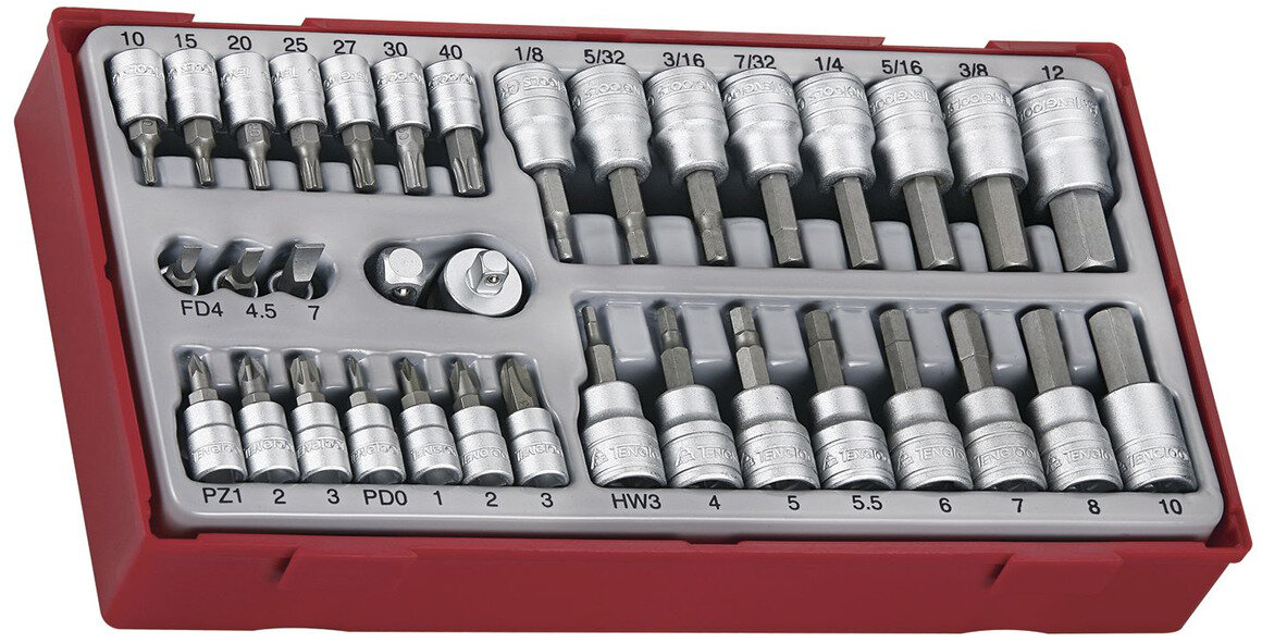 Steckschlüssel- und Bitsatz TT1 Ablage 1/4" 3/8" Flach - PH - PZ - TX - Sechskant 35-teilig Teng Tools