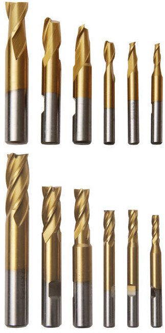 20-teiliger HSS-TiN Fräsersatz 2-Schneider und 4-Schneider mit Weldonschaft DIN1835B Optimum