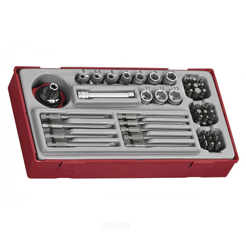 Hylsyavain- ja kärkisarja TT1, lokero 1/4" tasainen - PH - PZ - HEX - TX - rob 48 osaa Teng Tools