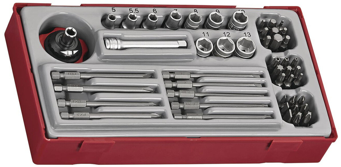 Topnøgle- og bitsæt TT1 bakke 1/4" flad - PH - PZ - HEX - TX - rob 48 dele Teng Tools