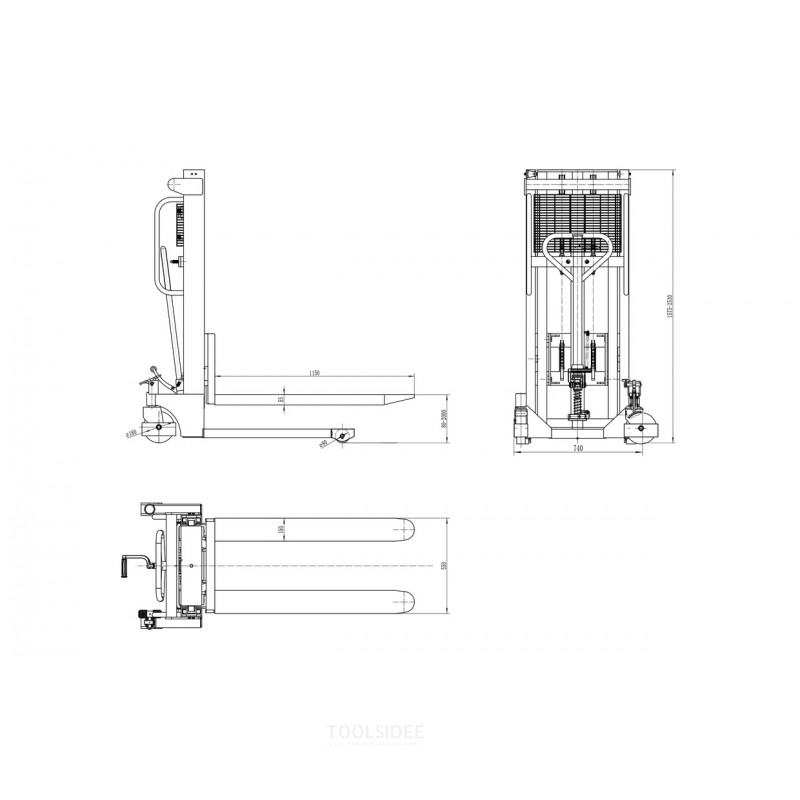 Manuel stabler hurtigløft 1000 kg 2000 mm med dobbeltmast MW Tools