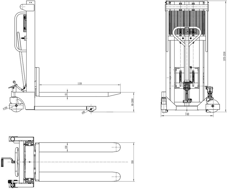 Manueller Hochhubwagen Schnellhub 1000 kg 2000 mm mit Doppelmast MW Tools