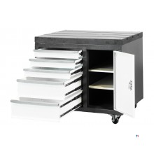Mobile Werkbank, Gusseisenplatte, 900x600x800 mm, 1 Tür und 5 Schubladen, MW-Tech