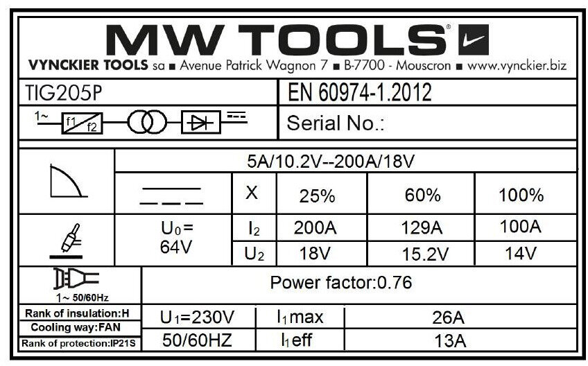 WIG-Schweißinverter DC Pulse 200A + Zubehör MW Tools