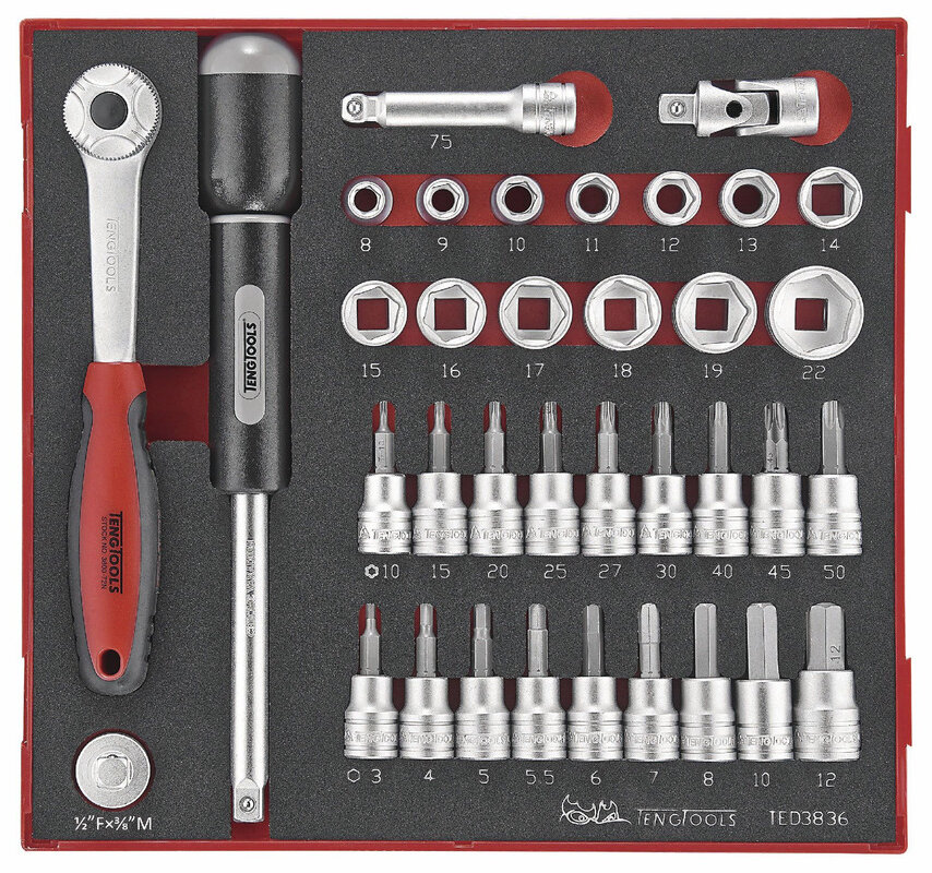 Steckschlüssel-Bit-Satz HEX Foam2 Ablage 3/8" 8- 22mm 36-teilig Teng Tools