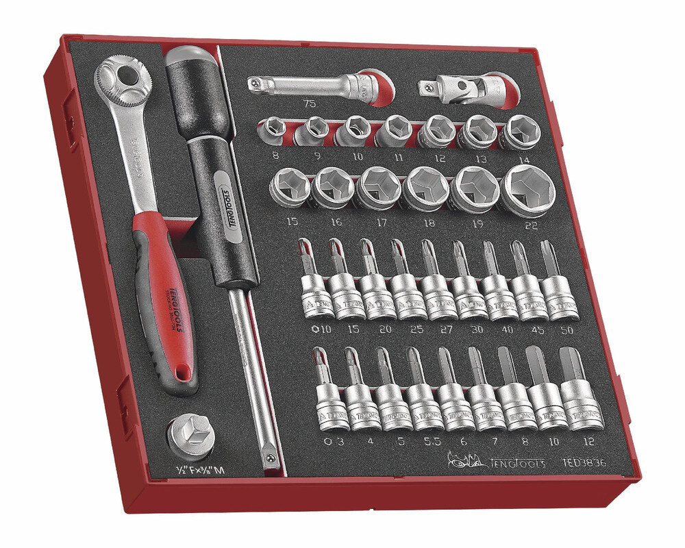 Steckschlüssel-Bit-Satz HEX Foam2 Ablage 3/8" 8- 22mm 36-teilig Teng Tools