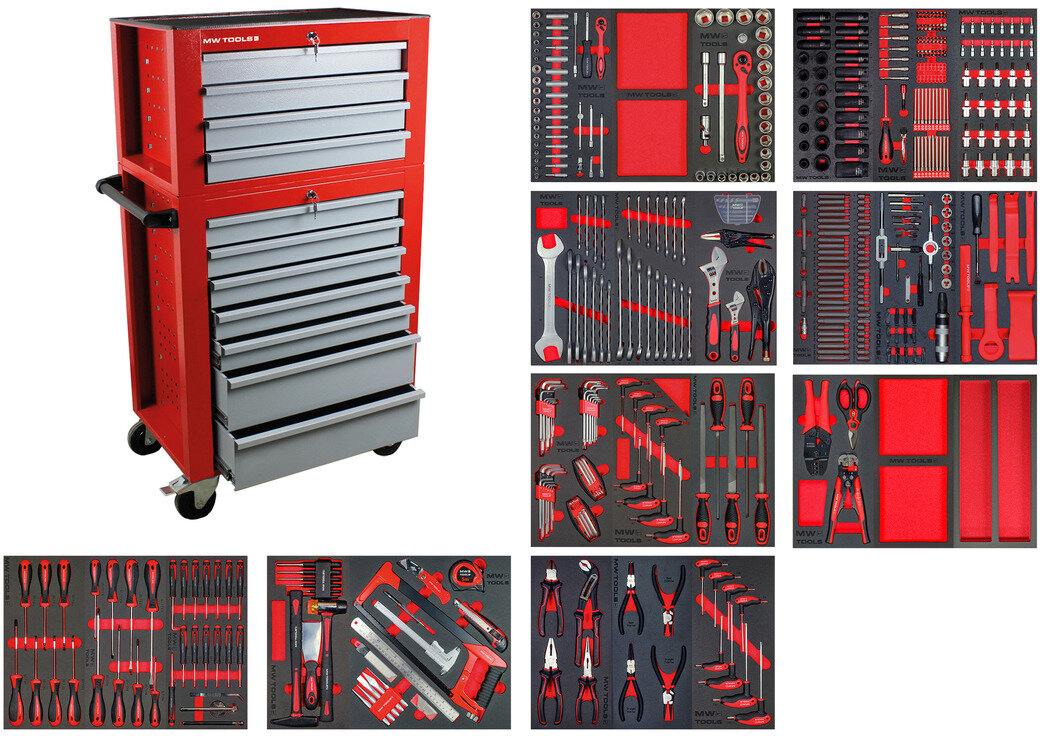 Fylt verktøyvogn med toppkoffert XL 514-delers MW Tools