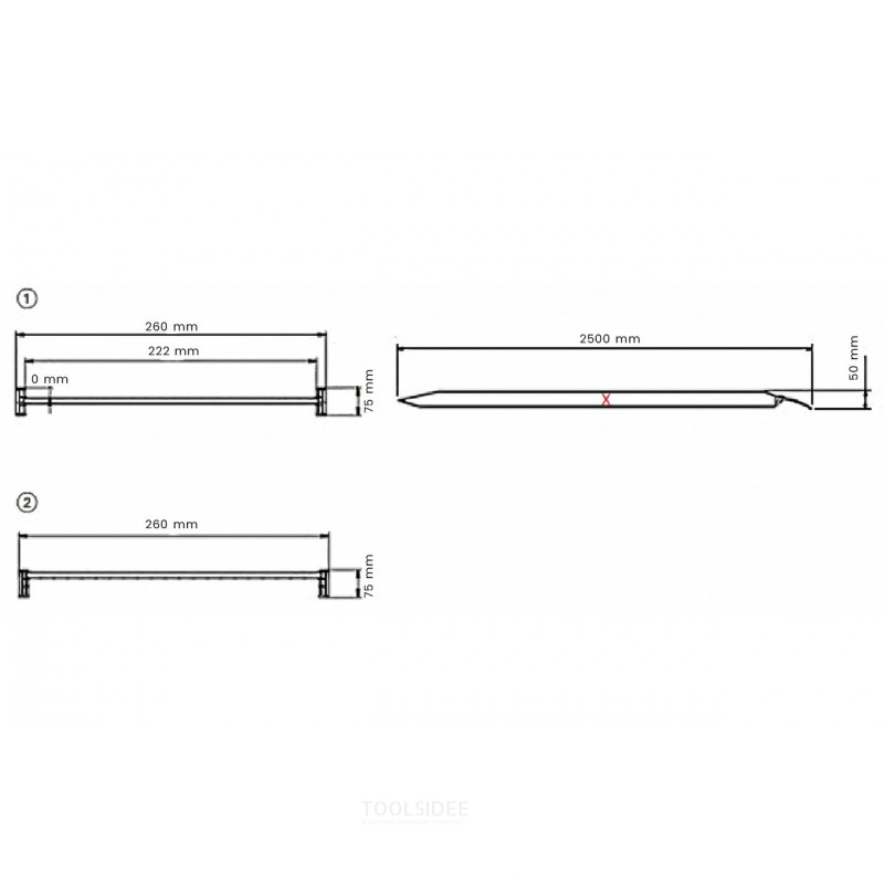 Sæt med faste ramper i aluminium 1000 kg 2500 x 260 mm brugbar bredde 222 mm MW Tools