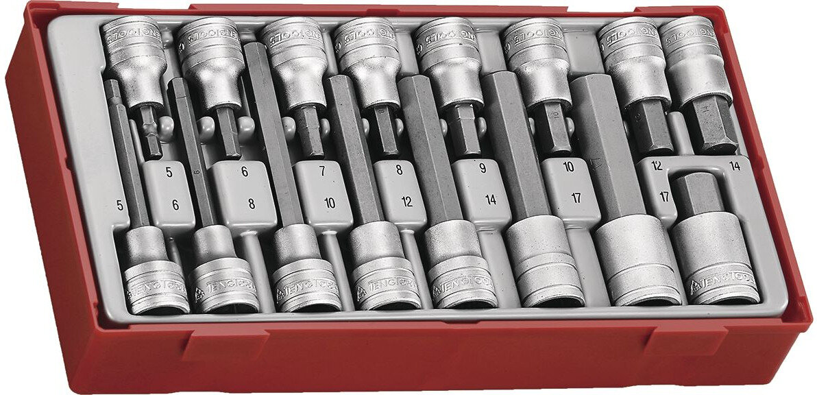 Langer Steckschlüssel-Bitsatz Hex TT1 Ablage 1/2'' 55- 100- 115mm 16-teilig Teng Tools