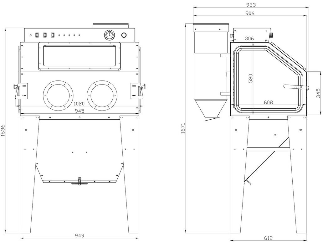 Professionelle Strahlkabine 350 L mit Absaugung und Handpistole mit festem Kopf MW Tools