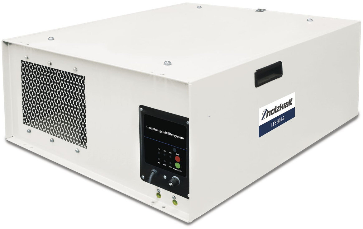 Luftfiltersystem 3 volumenstrømme 945 / 1035 / 1675 m³/h filtre 99% 5 mikron 0,3 kW 230V Holzkraft