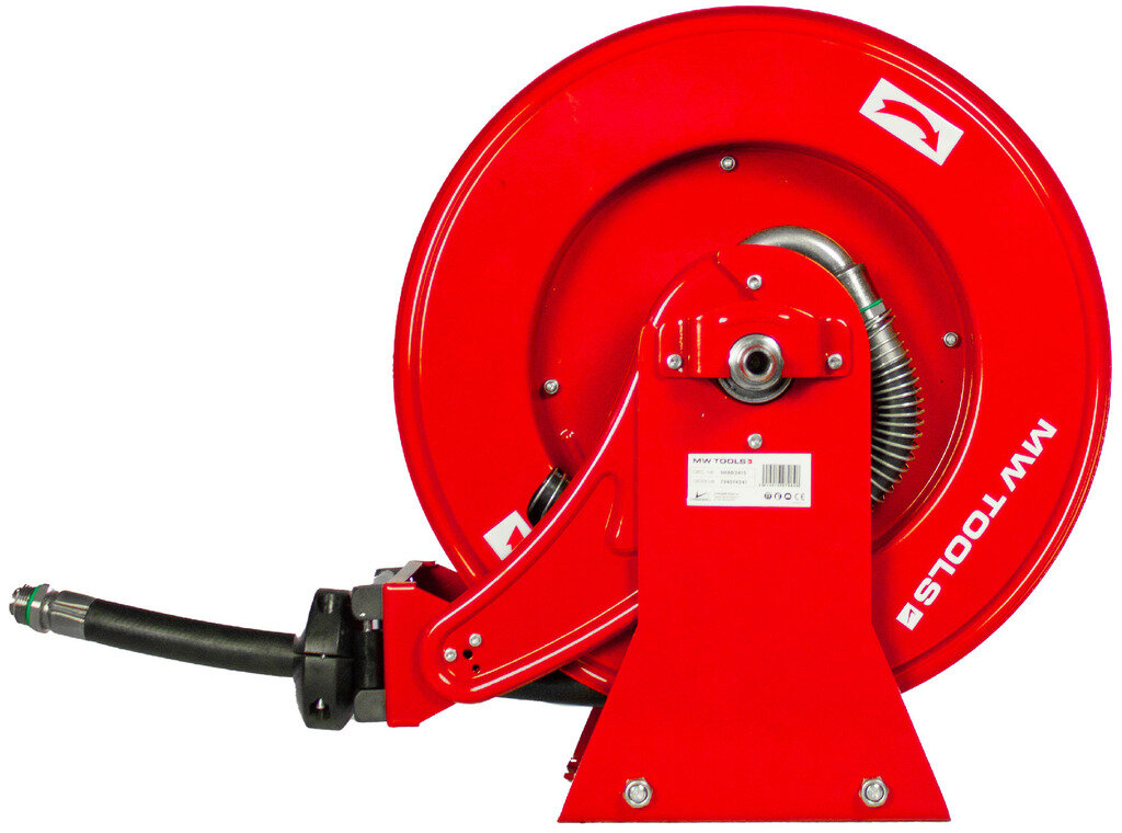 AdBlue-spole 15 m Ø 3/4" 20 bar Pulverlakeret stål med automatisk oprulning og fast vægbeslag MW Tools