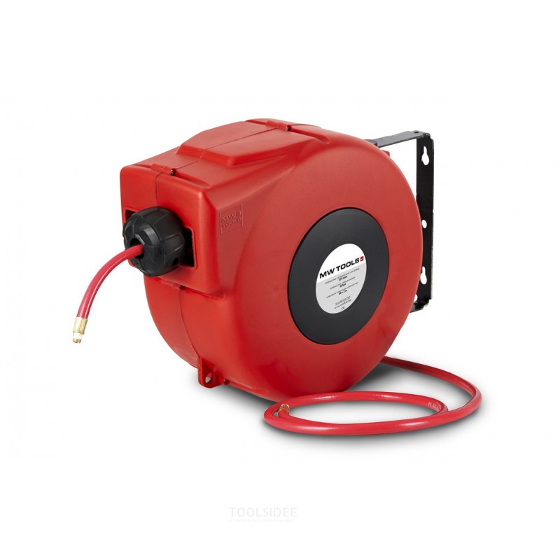 Compressed air reel 15 m Ø 1/4" 10 bar PP with automatic roll-up and swivel wall bracket MW Tools