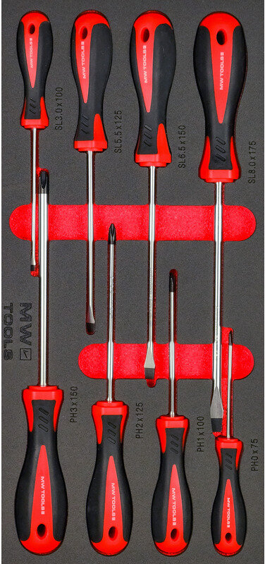Fladskruetrækkersæt - PH Skumbakke 8-delt MW Tools