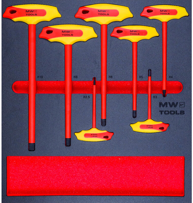 Geïsoleerde stiftsleutelset Hex met T-hendel foam tray 7 delig  MW Tools