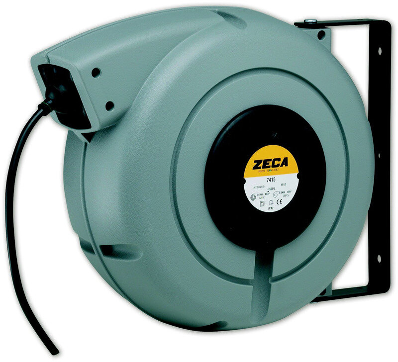 Avvolgicavo 20 m 3G 2,5 mm² 230V Polipropilene con avvolgimento automatico e supporto a parete girevole Zeca