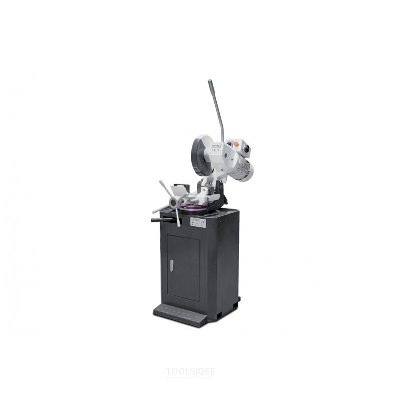 Manual crosscut saw, blade diameter 315 mm, 19/38 rpm, 0.75/1.5 kW, 400V, with cooling pump and base for steel and stainless ste