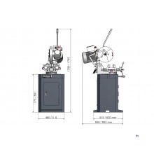 Manuel kapsav, klingediameter 315 mm, 19/38 o/min, 0,75/1,5 kW, 400V, med kølepumpe og base til stål og rustfrit stål. Optisaw Manuel kapsav, klingediameter 315 mm, 19/38 o/min, 0,75/1,5 kW, 400V, med kølepumpe og base til stål og rustfrit stål. Optisaw
