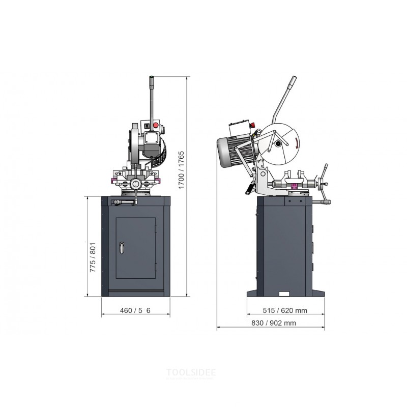 Manual crosscut saw, blade diameter 315 mm, 19/38 rpm, 0.75/1.5 kW, 400V, with cooling pump and base for steel and stainless ste
