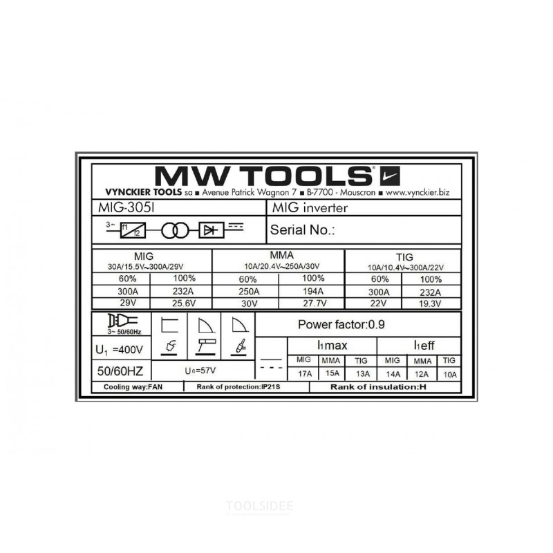MIG industriel synergisvejsning inverter 300A 3x400V MW Værktøj