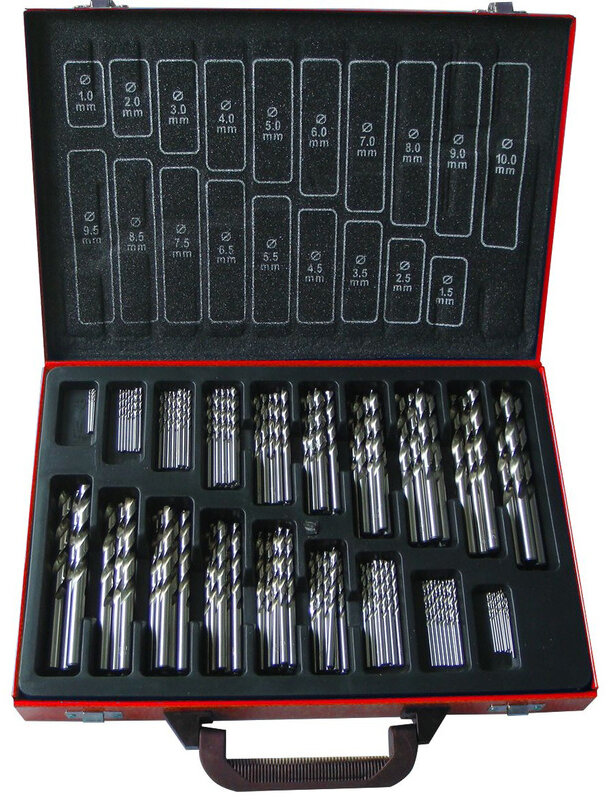 170-delt slebne HSS-boresæt DIN338-G 1 til 10 mm pr. 0,5 mm MW-Tech