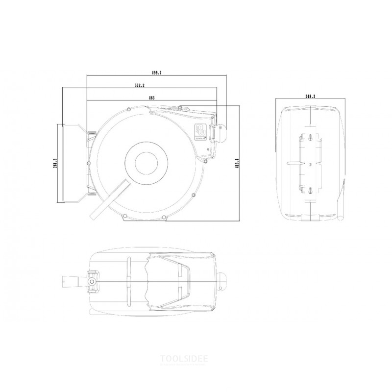 Paineilmakela 14 m Ø 3/8" 10 bar PP, automaattinen kelaus ja kääntyvä seinäkiinnike MW Tools