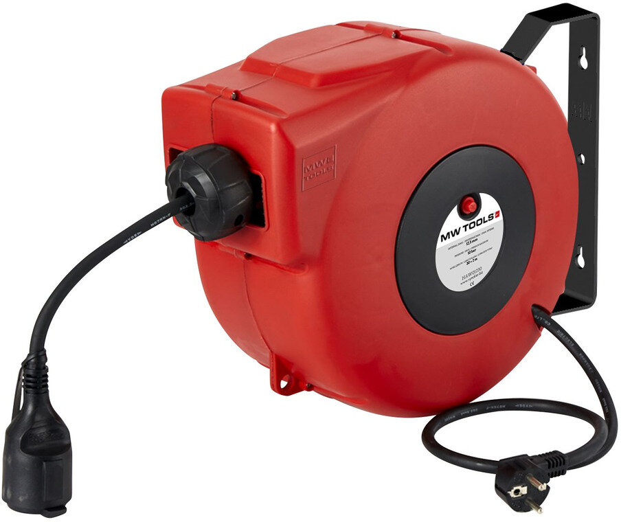 Kabelvinda 20 m 3G 1,5 mm² 230V Polypropylen med automatisk upprullning och svängbart väggfäste MW Tools