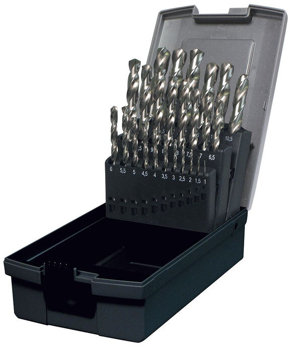 25-delt slebne HSS-boresæt DIN338-G 1 til 13 mm pr. 0,5 mm MW-Tech