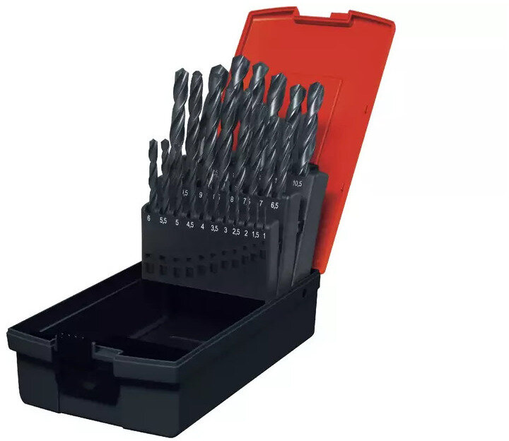 19-teiliger rollgewalzter HSS-Bohrersatz DIN338-R 1 bis 10 mm je 0,5 mm MW Tools