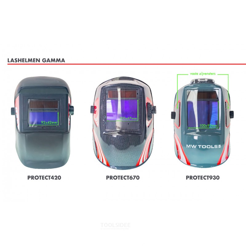 Automatisk svejsehjelm til MIG-, MMA- og elektrodesvejsning - Synsåbning 92 x 42 mm MW Tools