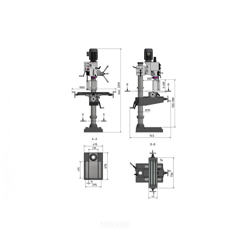 Pylväspora jyrsinkone, poraus jopa ø 32 mm:iin asti MK4/M16 1,5 kW 400V ristipöytä Optidrill
