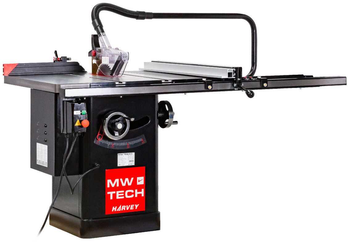 Profesjonelt sagbord, sagehøyde 79 mm, langsgående saging 91 cm, 2,25 kW, 230V med snekkedrevsagenhet Harvey MW-Tech