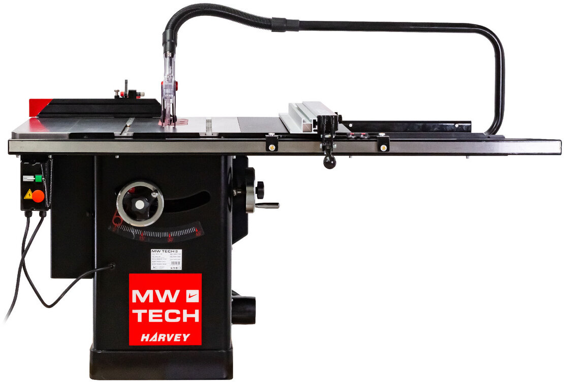 Professionellt sågbord, såghöjd 79 mm, längsgående sågning 91 cm, 1,65 kW, 230V med snäckväxel Harvey MW-Tech