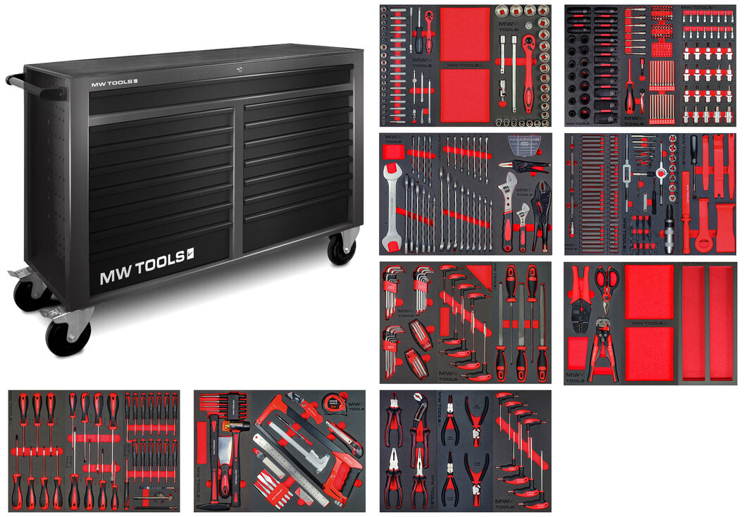 Fylt bred, svart verktøyvogn XL 514-delers MW Tools