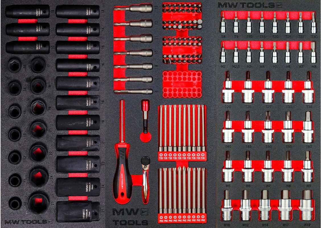 Fylt bred, svart verktøyvogn XL 514-delers MW Tools