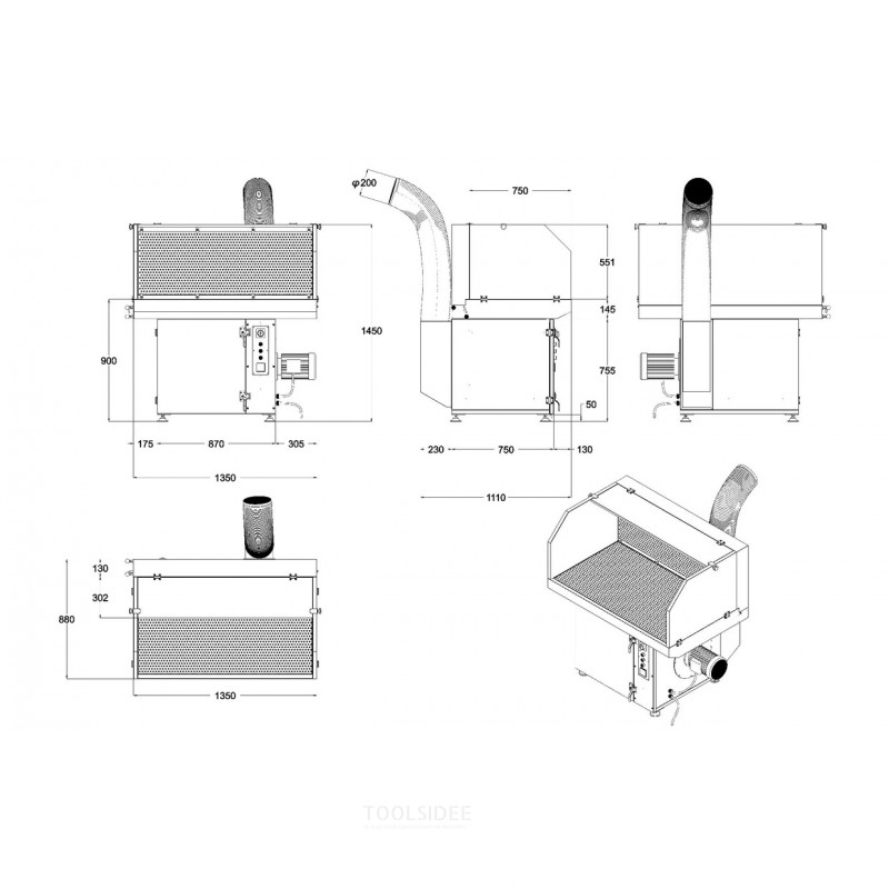 Absaugtisch für Rauch, Staub und Dämpfe 1350x800mm 230V MW Tools