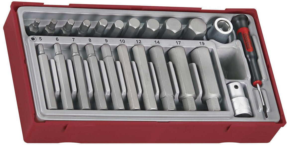 Bitsæt sekskant TT1 bakke 1/2" 40-75mm L 5-19mm 23 dele Teng Tools
