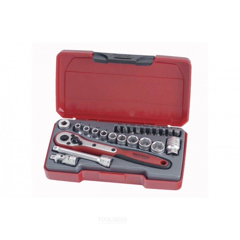 Topnøgle- og bitsæt 1/4" 4-13mm 24 dele Teng Tools