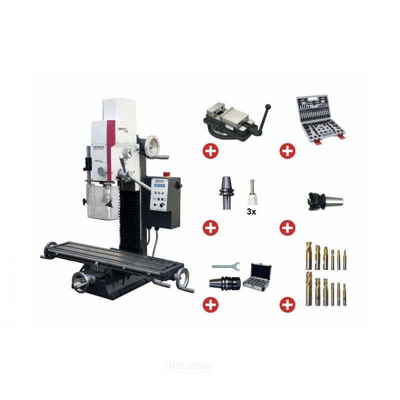 Drilling milling machine X 480 mm Y 175 mm Z 370 mm BT20 0.95 kW 230V with accessories Optimill