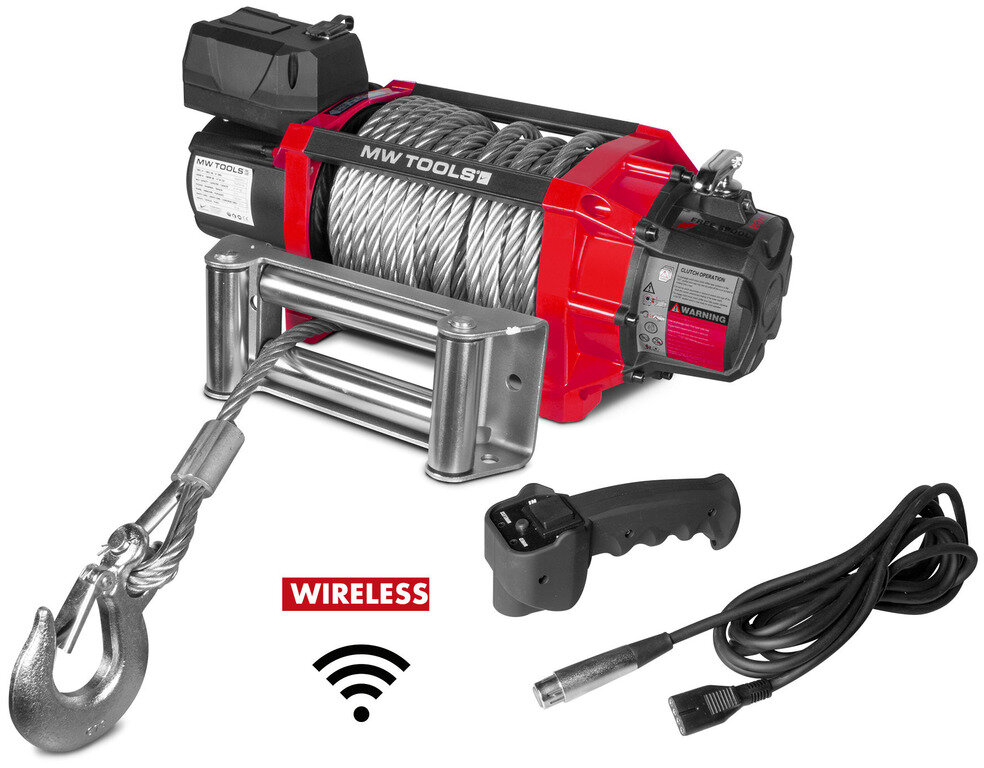 12V spil, 8164 kg, 22 m stålkabel, trådløs fjernbetjening, MW Tools
