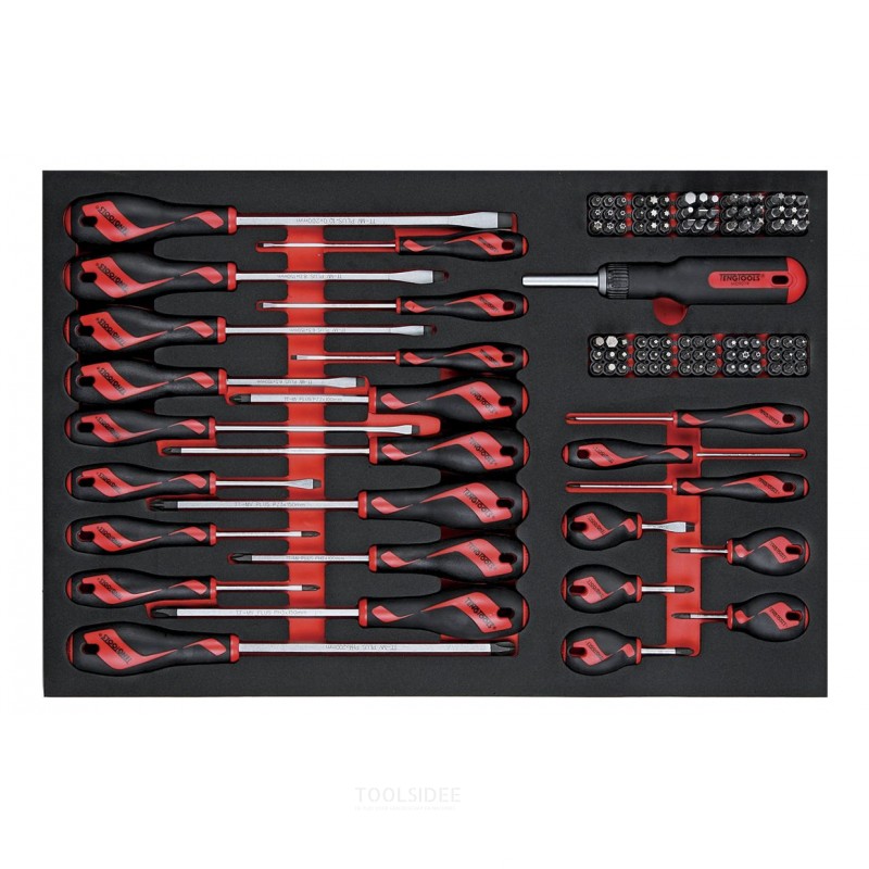 Skruvmejsel- och bitssats Skumbricka 4x4 PLAT- PH- PZ- TX- TPX- HEX- GR 122 delar Teng Tools