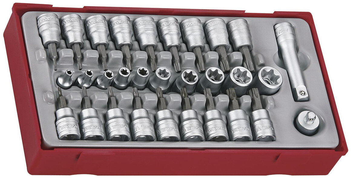 Topnøglesæt Tx-Tpx TT1 bakke 1/4" 3/8" TX-TPX 30 dele Teng Tools